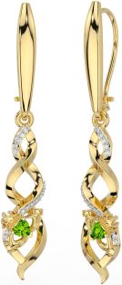 Diamond Peridot Gold Celtic Claddagh Dangle Earrings