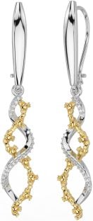 Diamond White Yellow Gold Celtic Claddagh Dangle Earrings