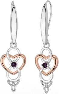 Alexandrite Rose Gold Silver Infinity Celtic Trinity Knot Dangle Earrings