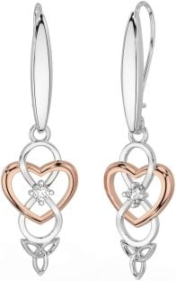 Diamond Rose Gold Nod Trinity Celtic Infinity de argint Cercei suspendați