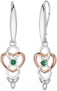 Emerald Rose Gold Silver Infinity Celtic Trinity Knot Dangle Earrings