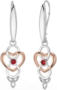 Rubis Rose Or Argent Infini celtique Trinité Noeud Pendre Des boucles d'oreilles