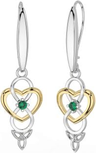 Emerald Gold Silver Infinity Celtic Trinity Knot Dangle Earrings