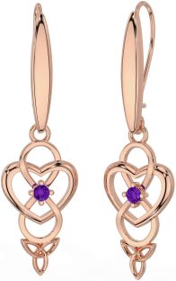 Amethyst Rose Gold Silver Infinity Celtic Trinity Knot Dangle Earrings