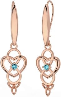 Aquamarine Rose Gold Silver Infinity Celtic Trinity Knot Dangle Earrings