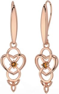 Citrin Rose Gold Silber Unendlichkeit keltisch Dreieinigkeit Knoten Baumeln Ohrringe