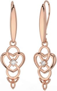 Diamond Rose Gold Silver Infinity Celtic Trinity Knot Dangle Earrings