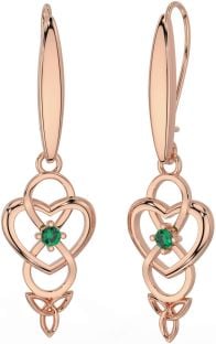 Emerald Rose Gold Silver Infinity Celtic Trinity Knot Dangle Earrings