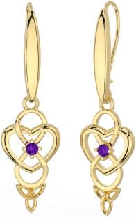 Amethyst Gold Silver Infinity Celtic Trinity Knot Dangle Earrings