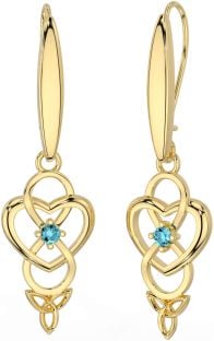 Aquamarine Gold Silver Infinity Celtic Trinity Knot Dangle Earrings