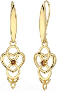 Citrine Gold Silver Infinity Celtic Trinity Knot Dangle Earrings