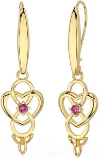 Pink Tourmaline Gold Silver Infinity Celtic Trinity Knot Dangle Earrings