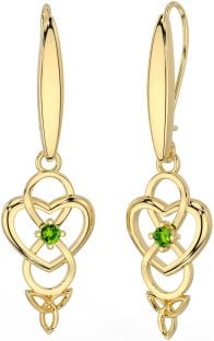 Peridot Gold Silver Infinity Celtic Trinity Knot Dangle Earrings