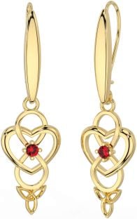 Ruby Gold Silver Infinity Celtic Trinity Knot Dangle Earrings