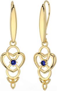 Sapphire Gold Silver Infinity Celtic Trinity Knot Dangle Earrings