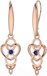 Sapphire Rose Gold Infinity Celtic Trinity Knot Dangle Earrings