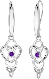 Amethyst Silver Infinity Celtic Trinity Knot Dangle Earrings