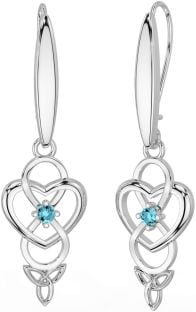 Aquamarine Silver Infinity Celtic Trinity Knot Dangle Earrings