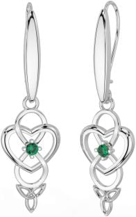 Emerald Silver Infinity Celtic Trinity Knot Dangle Earrings