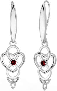 Garnet Silver Infinity Celtic Trinity Knot Dangle Earrings