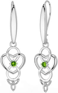 Peridot Silver Infinity Celtic Trinity Knot Dangle Earrings