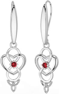 Ruby Silver Infinity Celtic Trinity Knot Dangle Earrings