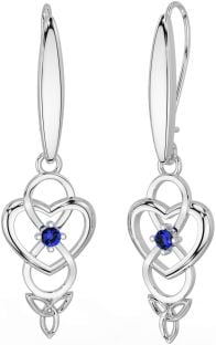 Sapphire Silver Infinity Celtic Trinity Knot Dangle Earrings