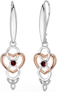 Grenat Rose Or Argent Infini celtique Trinité Noeud Pendre Des boucles d'oreilles