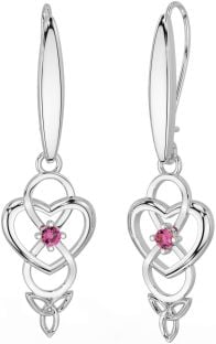 Pink Tourmaline White Gold Infinity Celtic Trinity Knot Dangle Earrings