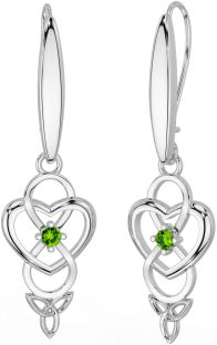 Peridot White Gold Infinity Celtic Trinity Knot Dangle Earrings