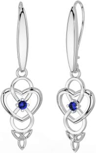 Sapphire White Gold Infinity Celtic Trinity Knot Dangle Earrings