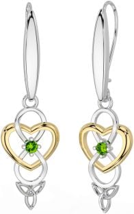 Peridot White Yellow Gold Infinity Celtic Trinity Knot Dangle Earrings