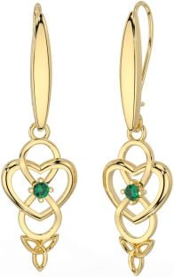 Emerald Gold Infinity Celtic Trinity Knot Dangle Earrings