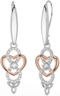 Diamond Rose Gold Nod Trinity Celtic Infinity de argint Cercei suspendați