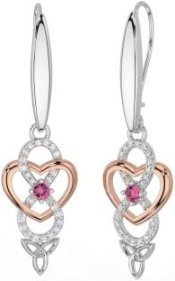 Diamante Rosa Turmalina Rosa Ouro Prata Infinidade céltico Trindade Nó Pendurar Brincos