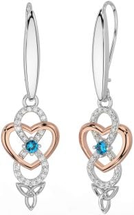 Diamond Topaz Rose Gold Silver Infinity Celtic Trinity Knot Dangle Earrings