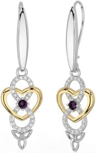 Diamond Alexandrite Gold Silver Infinity Celtic Trinity Knot Dangle Earrings