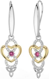 Diamante Rosa Tormalina Oro Argento Infinito celtico Trinità Nodo Penzolare Orecchini