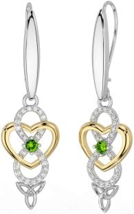 Diamante Peridoto Oro Plata Infinidad céltico Trinidad Nudo Colgar Pendientes