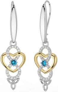 Diamond Topaz Gold Silver Infinity Celtic Trinity Knot Dangle Earrings