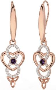 Diamond Alexandrite Rose Gold Silver Infinity Celtic Trinity Knot Dangle Earrings