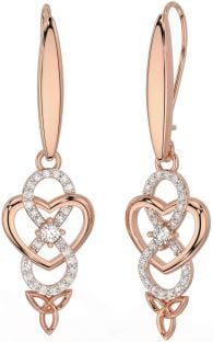 Diamant Rose Gold Silber Unendlichkeit keltisch Dreieinigkeit Knoten Baumeln Ohrringe