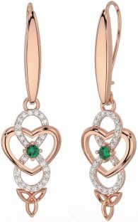 Diamond Emerald Rose Gold Silver Infinity Celtic Trinity Knot Dangle Earrings