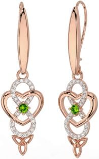 Diamond Peridot Rose Gold Silver Infinity Celtic Trinity Knot Dangle Earrings