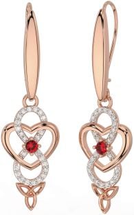 Diamond Ruby Rose Gold Silver Infinity Celtic Trinity Knot Dangle Earrings