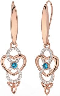 Diamond Topaz Rose Gold Silver Infinity Celtic Trinity Knot Dangle Earrings