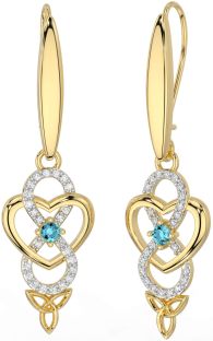 Diamant Aquamarin Gold Silber Unendlichkeit keltisch Dreieinigkeit Knoten Baumeln Ohrringe