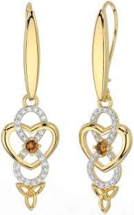 Diamond Citrine Gold Nod Trinity Celtic Infinity de argint Cercei suspendați