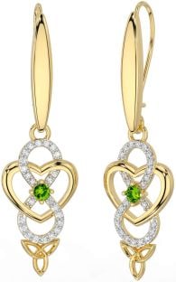 Aur Peridot de diamant Nod Trinity Celtic Infinity de argint Cercei suspendați