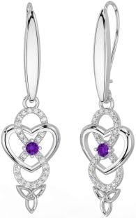 Diamond Amethyst Silver Infinity Celtic Trinity Knot Dangle Earrings